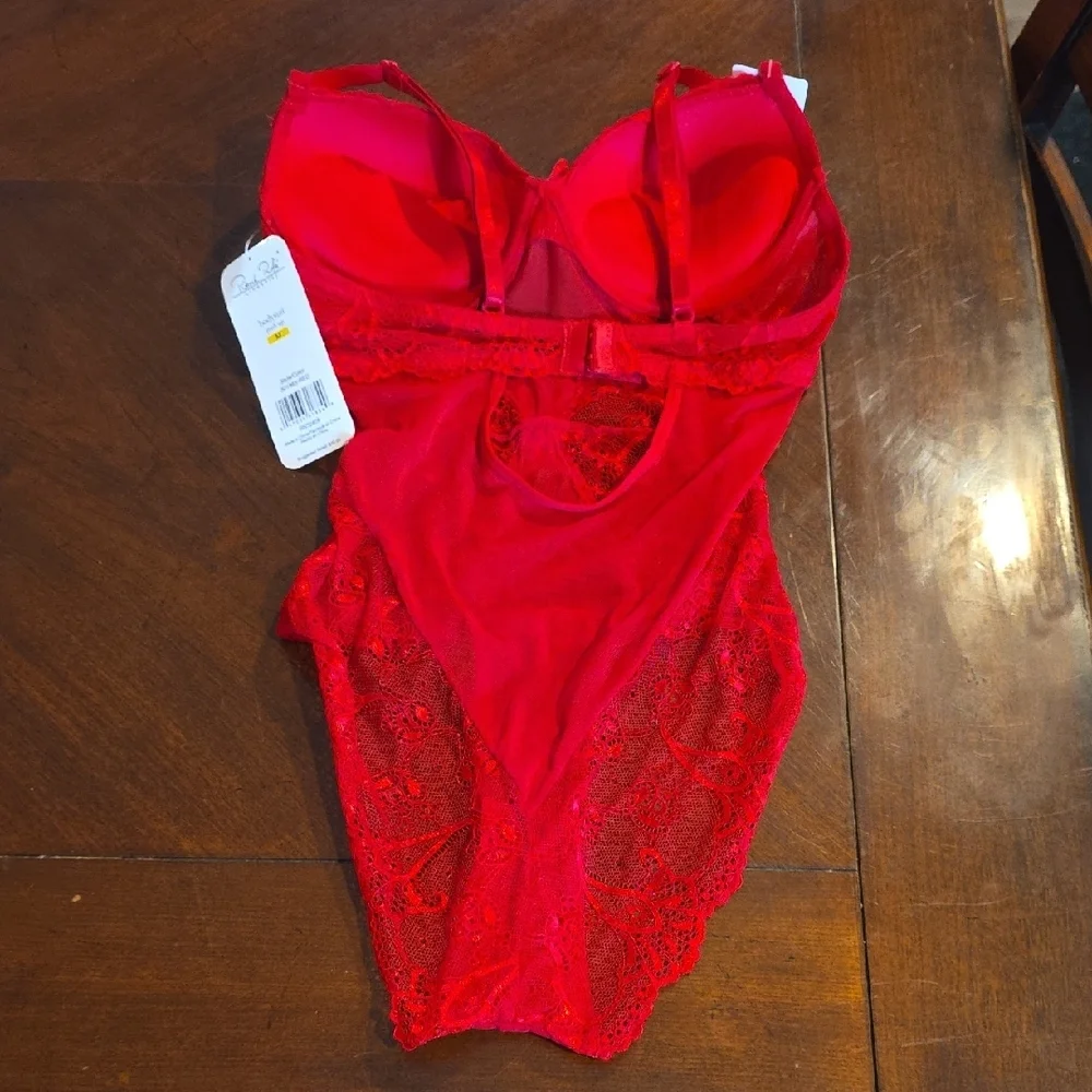 (J31) Rene Rofe Vibrant Red Lace Bodysuit Sz M - Picture 7 of 9